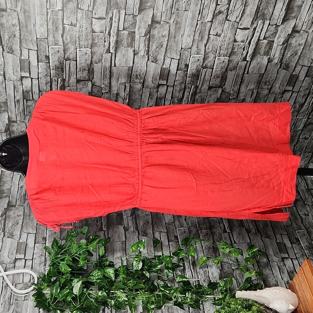 Lauren Ralph Lauren Red Gauze Tie-Sleeve Dress - Picture 9 of 10